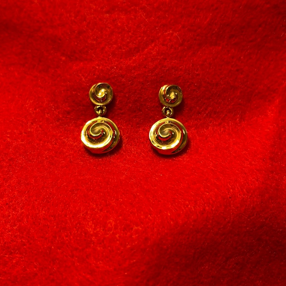 Women’s Beautiful Vintage Roman Gold Pinwheel 1” Drop Pierced Earrings
